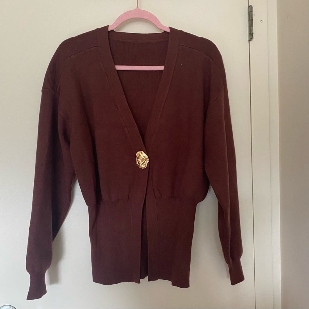 Commense Brown Cardigan Sweater with Relaxed Fit